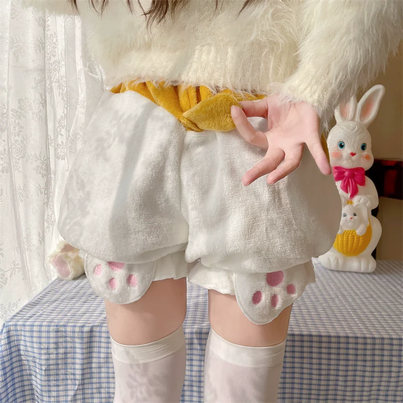 Kawaii Winter Lolita Warm Velvet Bloomers with Corgi Tail - Image 18