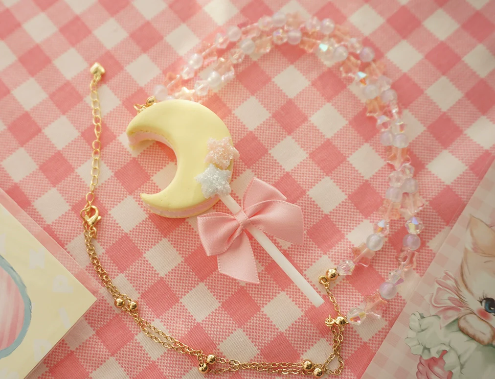 Kwaii Lolita Accessories Moon Lollipop Clay Necklace Ring - Image 10