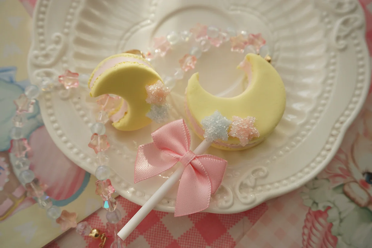 Kwaii Lolita Accessories Moon Lollipop Clay Necklace Ring - Image 3