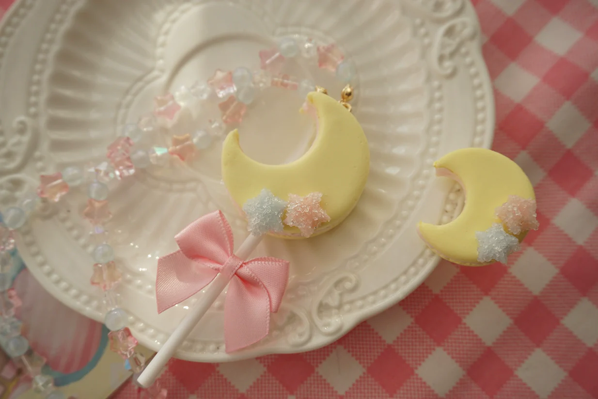 Kwaii Lolita Accessories Moon Lollipop Clay Necklace Ring - Image 4