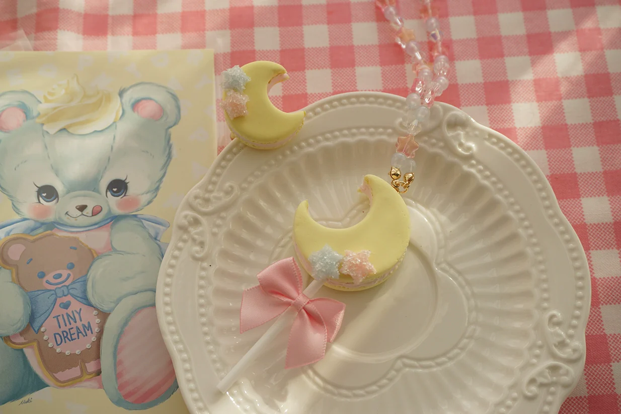 Kwaii Lolita Accessories Moon Lollipop Clay Necklace Ring - Image 5