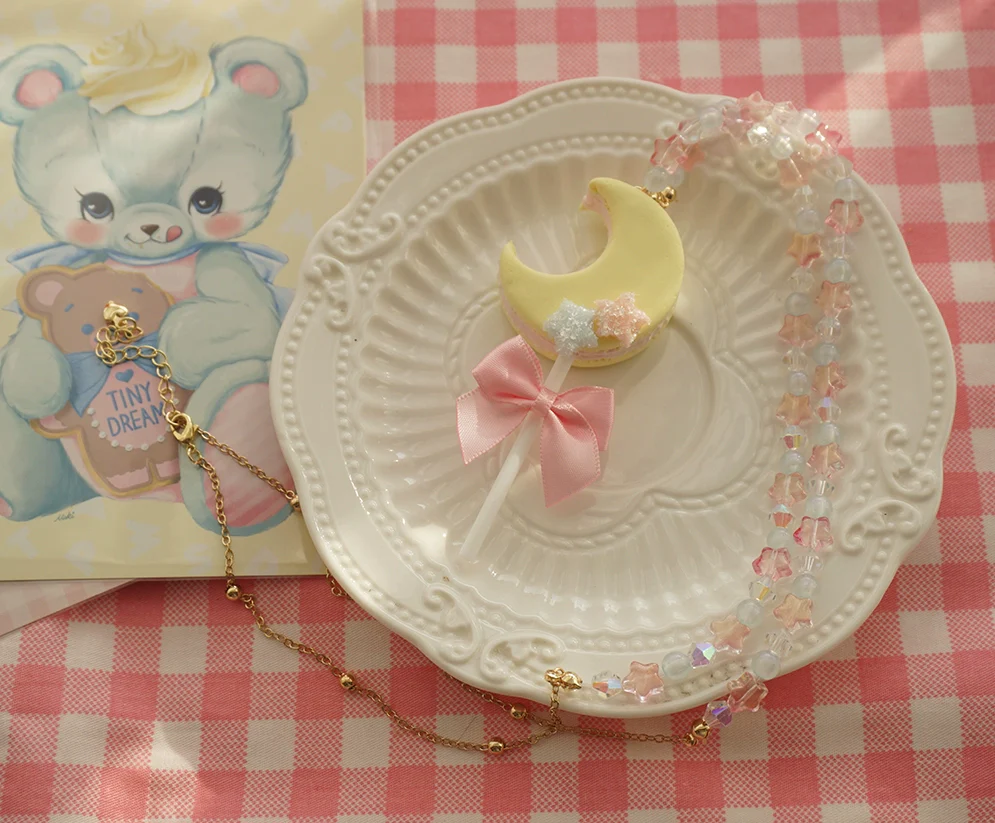 Kwaii Lolita Accessories Moon Lollipop Clay Necklace Ring - Image 9