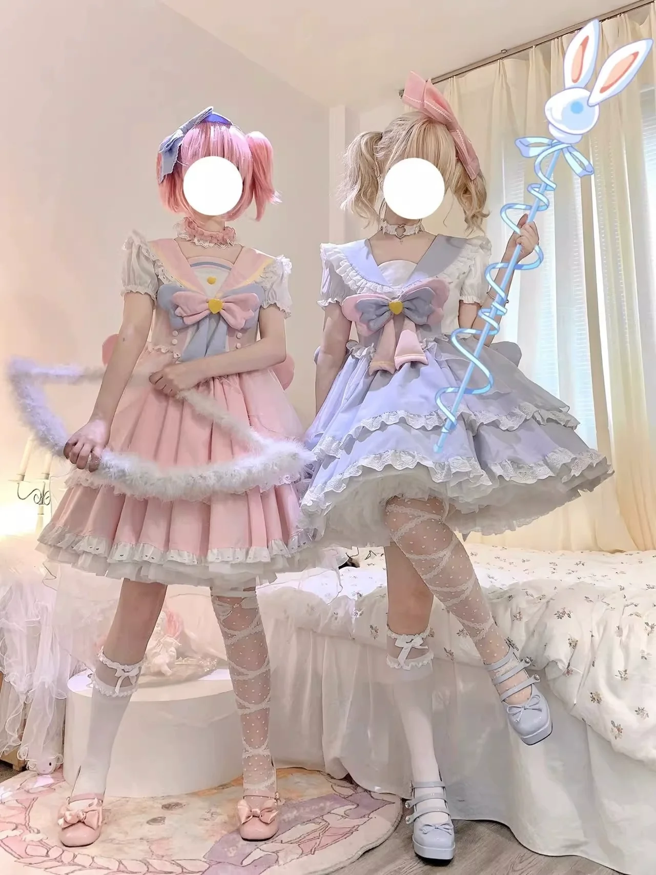 Labixiaoxin - Sweet Lolita OP Dress Navy Collar Pastel Tiered Dress - Image 10