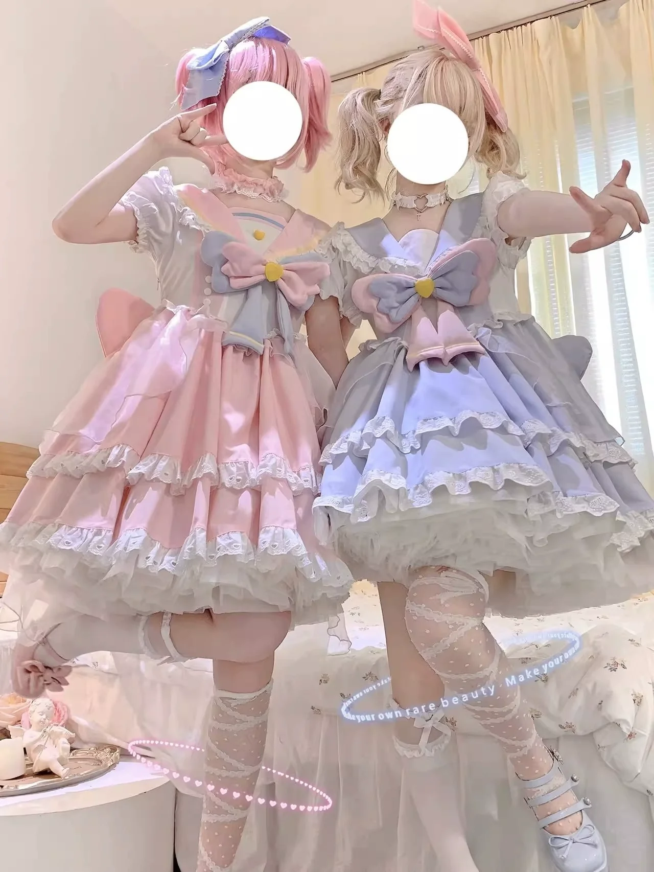 Labixiaoxin - Sweet Lolita OP Dress Navy Collar Pastel Tiered Dress - Image 3