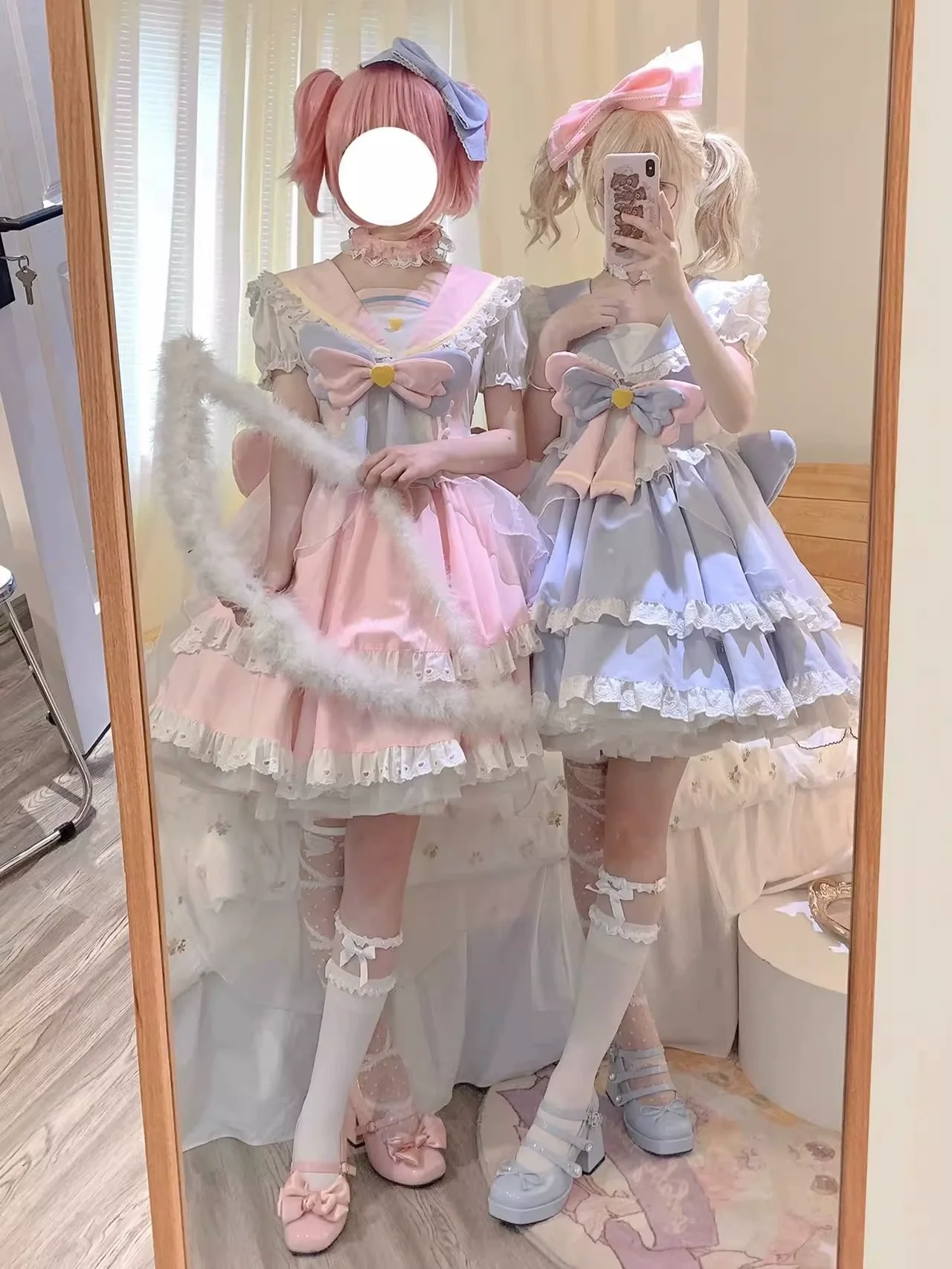 Labixiaoxin - Sweet Lolita OP Dress Navy Collar Pastel Tiered Dress - Image 4
