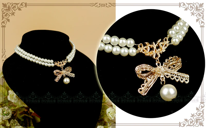 Pearl Chain Lace Bow Lolita Kawaii Necklace - Image 14