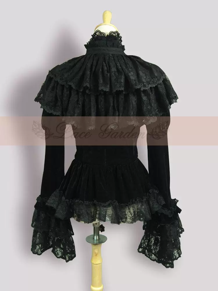 Black Lolita Cape Velvet Winter Lolita Short Shirt - Image 3