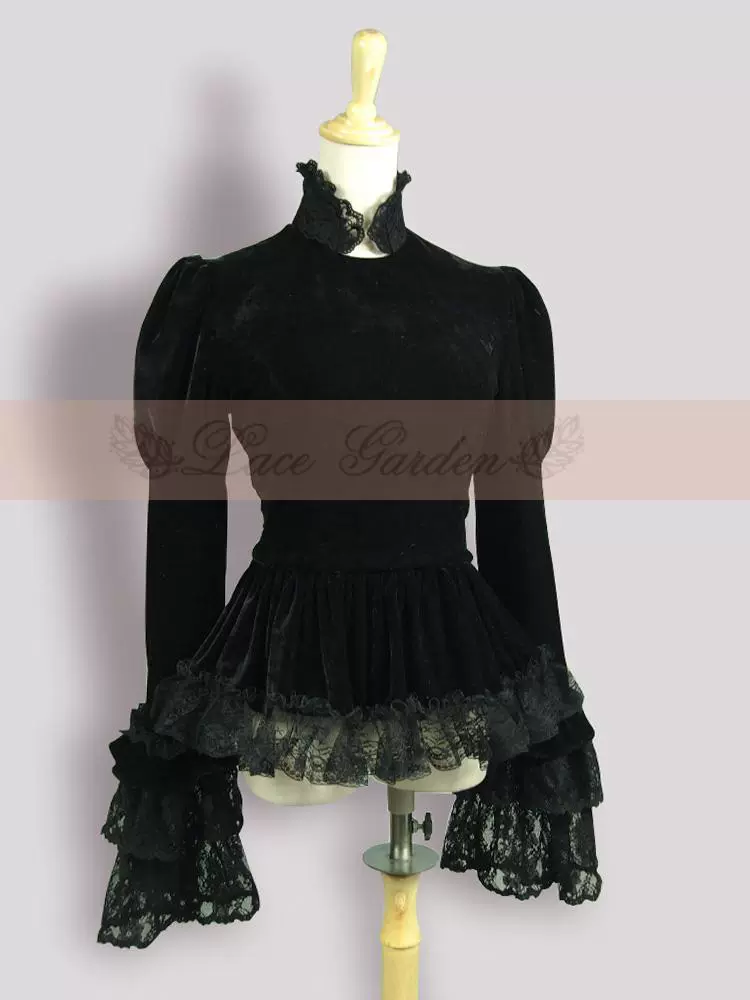 Black Lolita Cape Velvet Winter Lolita Short Shirt - Image 4