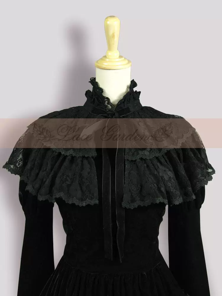 Black Lolita Cape Velvet Winter Lolita Short Shirt - Image 5