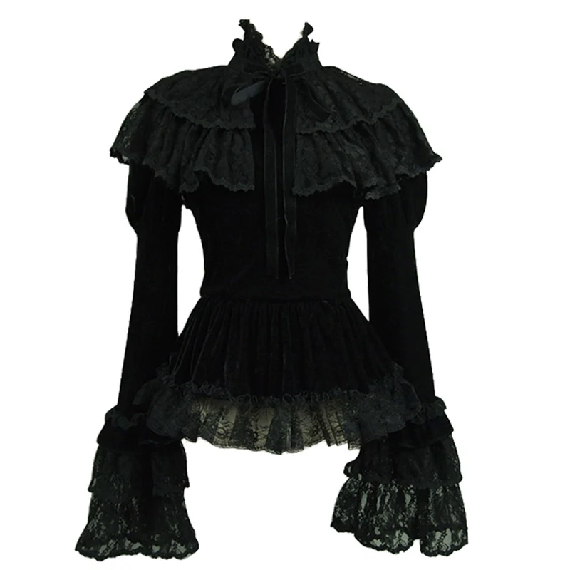 Black Lolita Cape Velvet Winter Lolita Short Shirt - Image 6