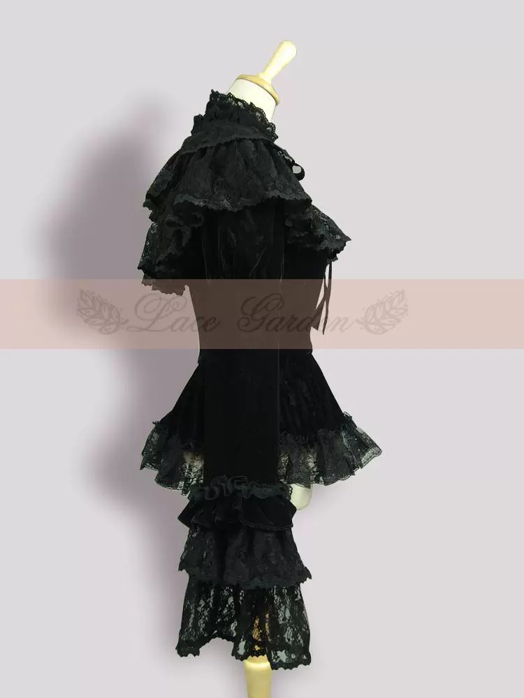 Black Lolita Cape Velvet Winter Lolita Short Shirt - Image 7