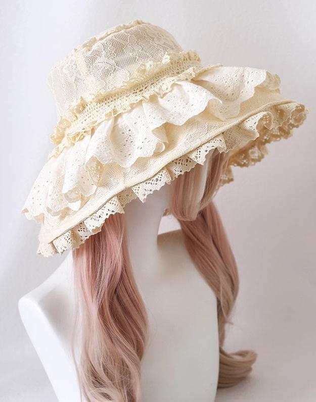 Xiaogui - Lace Lolit Sun Hat, Detachable Bows - Image 2