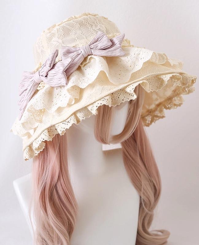 Xiaogui - Lace Lolit Sun Hat, Detachable Bows - Image 3