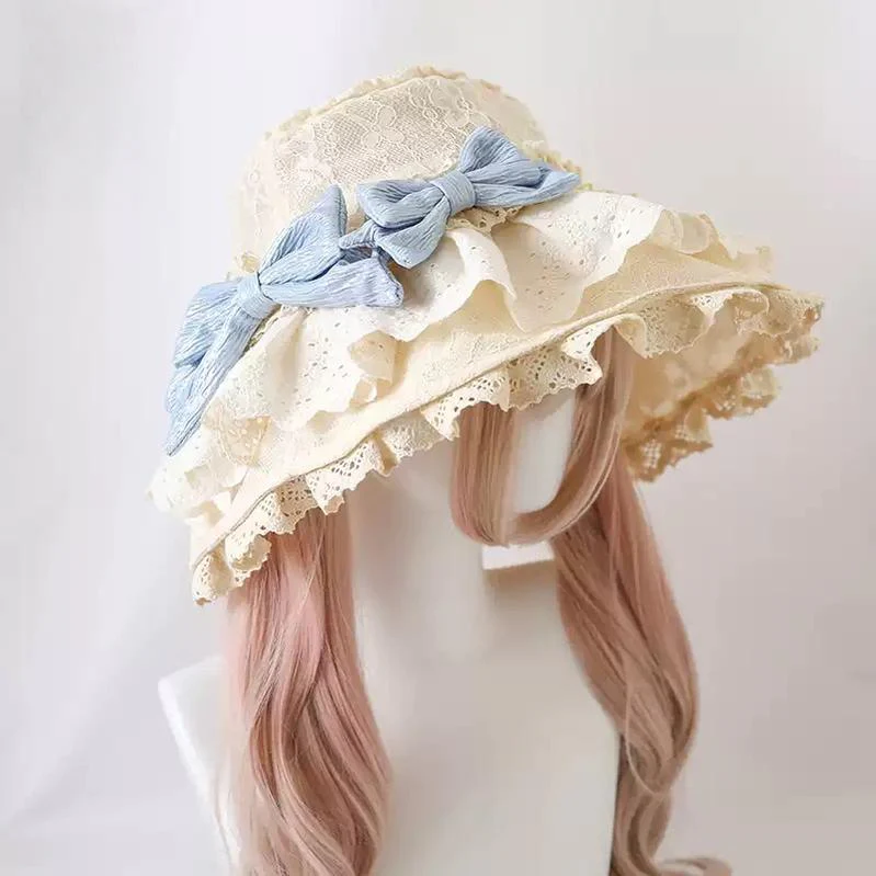 Xiaogui - Lace Lolit Sun Hat, Detachable Bows - Image 4