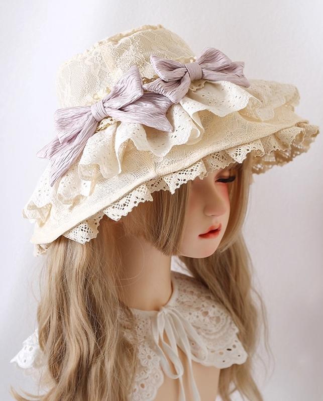 Xiaogui - Lace Lolit Sun Hat, Detachable Bows - Image 5