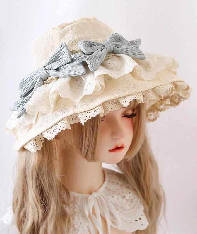 Xiaogui - Lace Lolit Sun Hat, Detachable Bows - Image 6