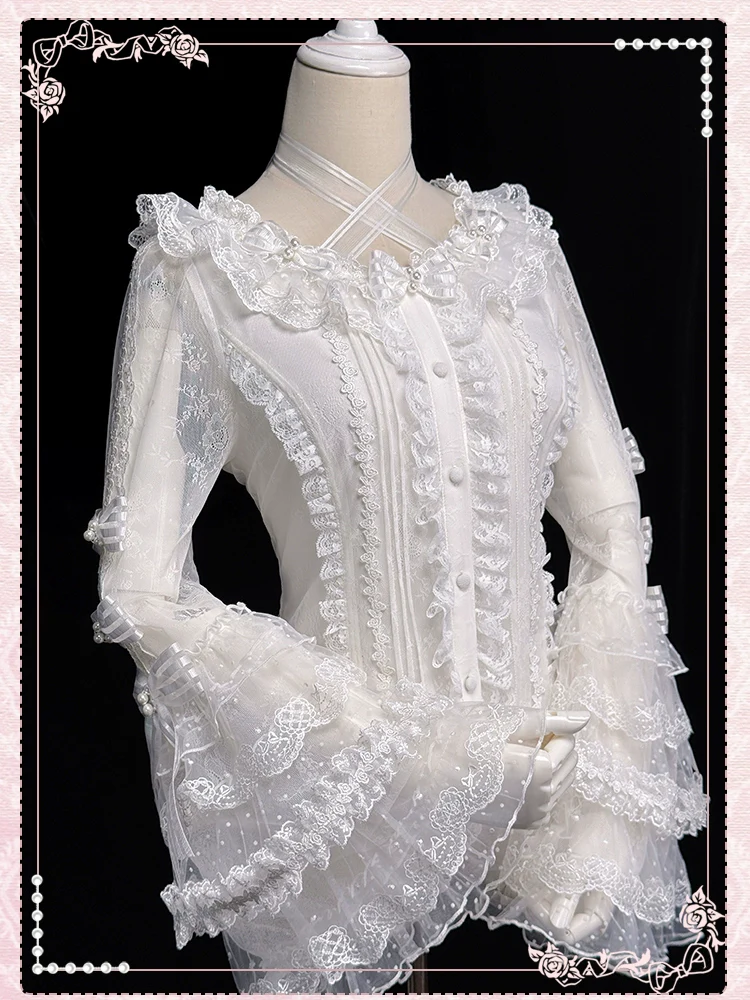 Shuang Sheng Xiao Xiong - Heart of Love - Lace Sweet Lolita Shirt, Hime-Sleeves - Image 22