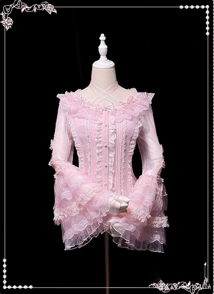 Shuang Sheng Xiao Xiong - Heart of Love - Lace Sweet Lolita Shirt, Hime-Sleeves - Image 3