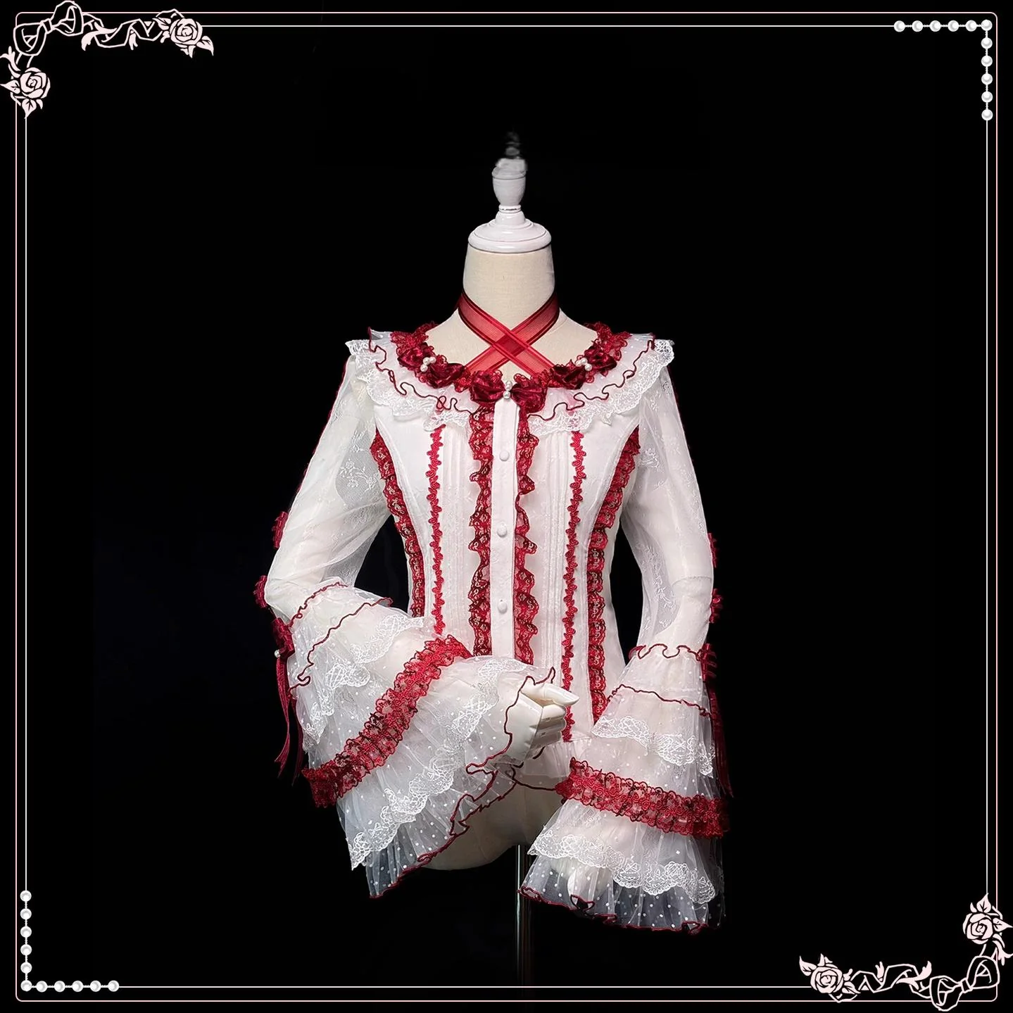 Shuang Sheng Xiao Xiong - Heart of Love - Lace Sweet Lolita Shirt, Hime-Sleeves - Image 5
