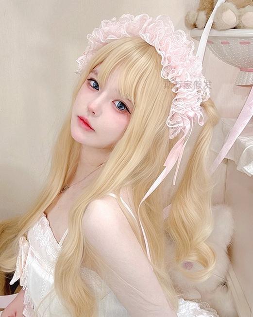 Light Blone Wavy Lolita Wig, Straight Bang - Image 8