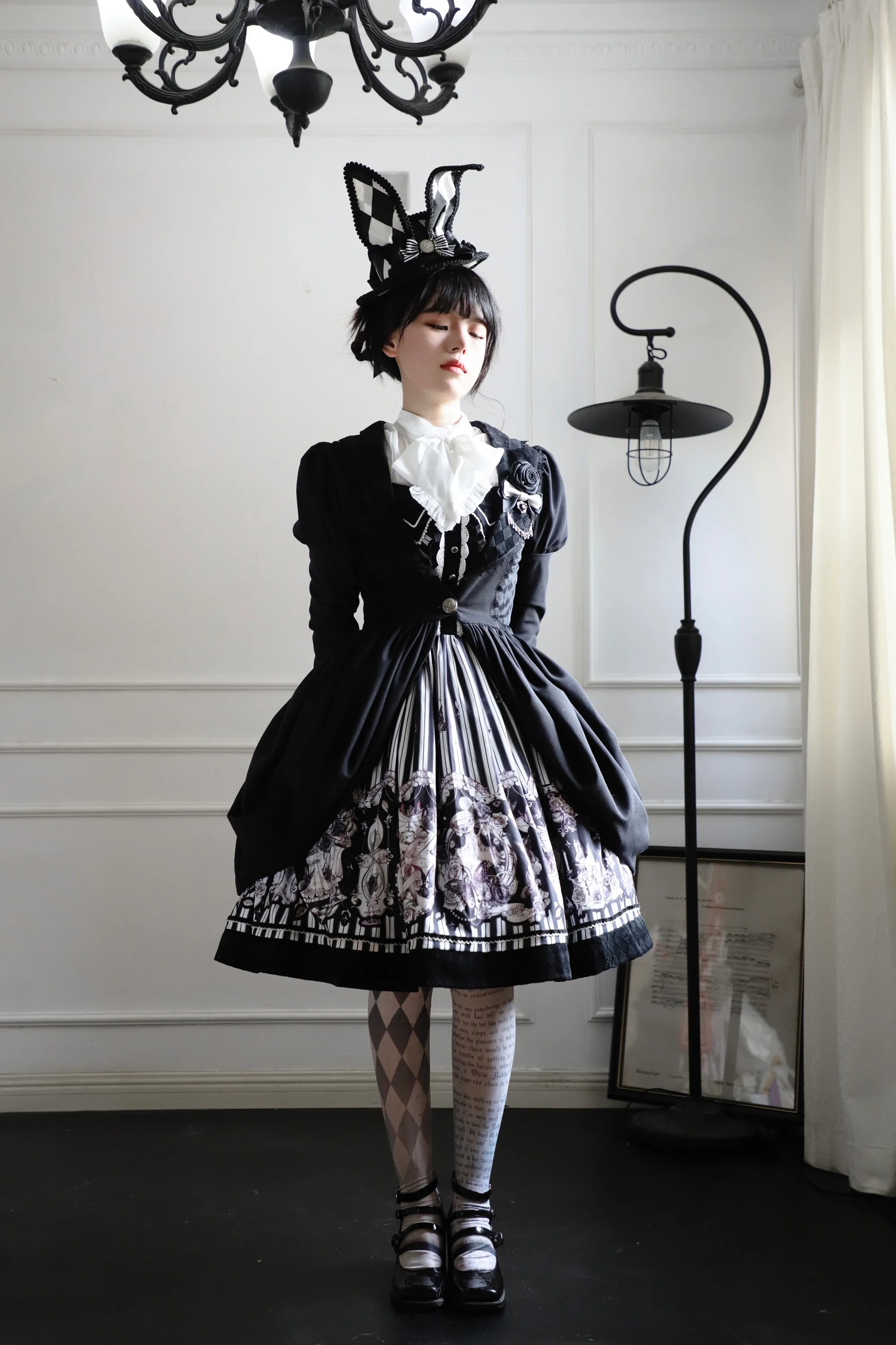 Gothic Lolita Black and White Striped JSK Set - Image 13