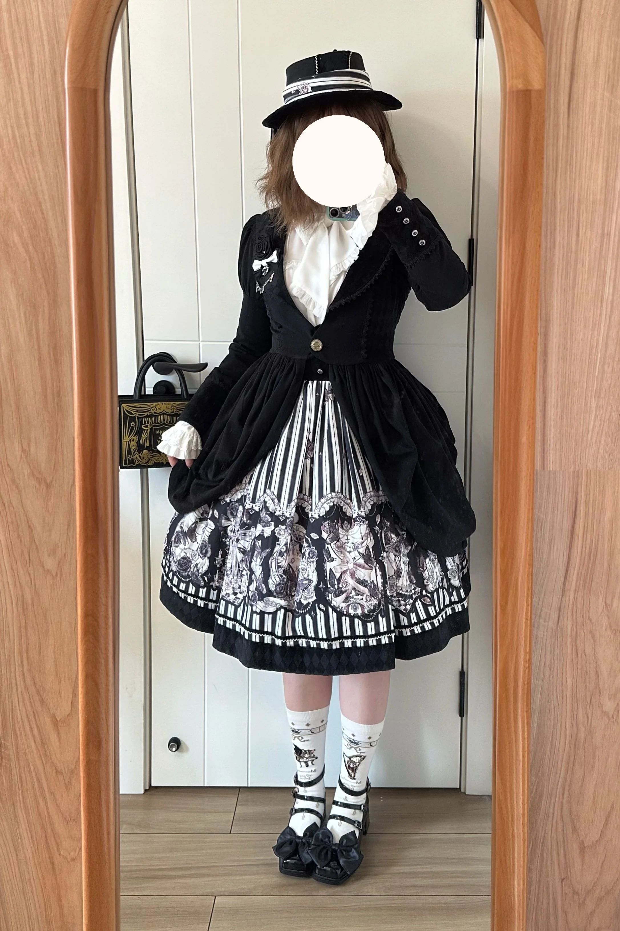 Gothic Lolita Black and White Striped JSK Set - Image 15