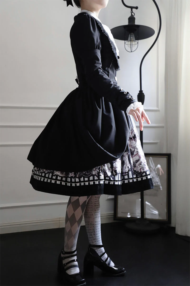 Gothic Lolita Black and White Striped JSK Set - Image 17
