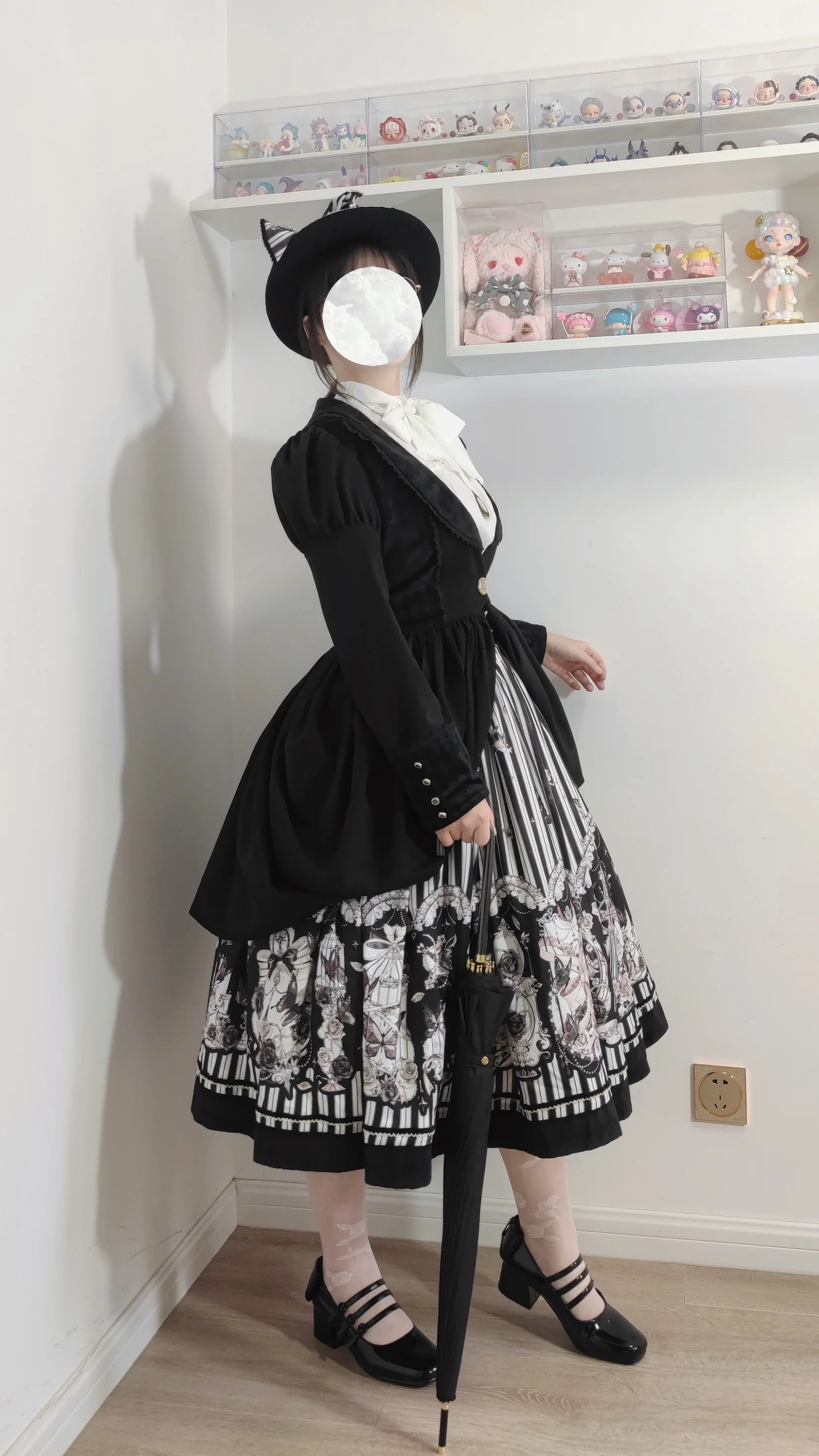 Gothic Lolita Black and White Striped JSK Set - Image 18
