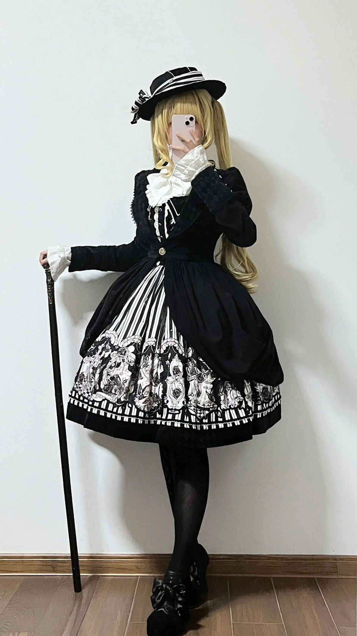 Gothic Lolita Black and White Striped JSK Set - Image 19