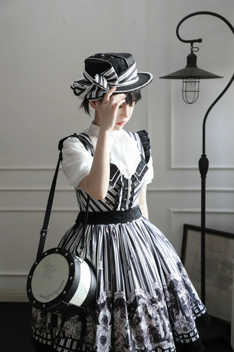 Gothic Lolita Black and White Striped JSK Set - Image 34