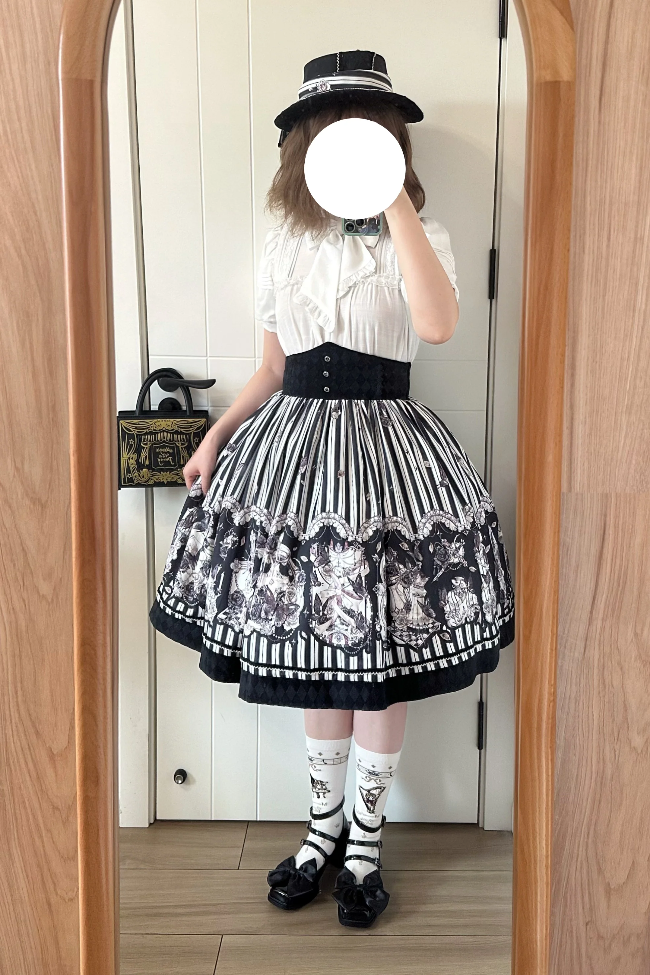 Gothic Lolita Black and White Striped JSK Set - Image 35