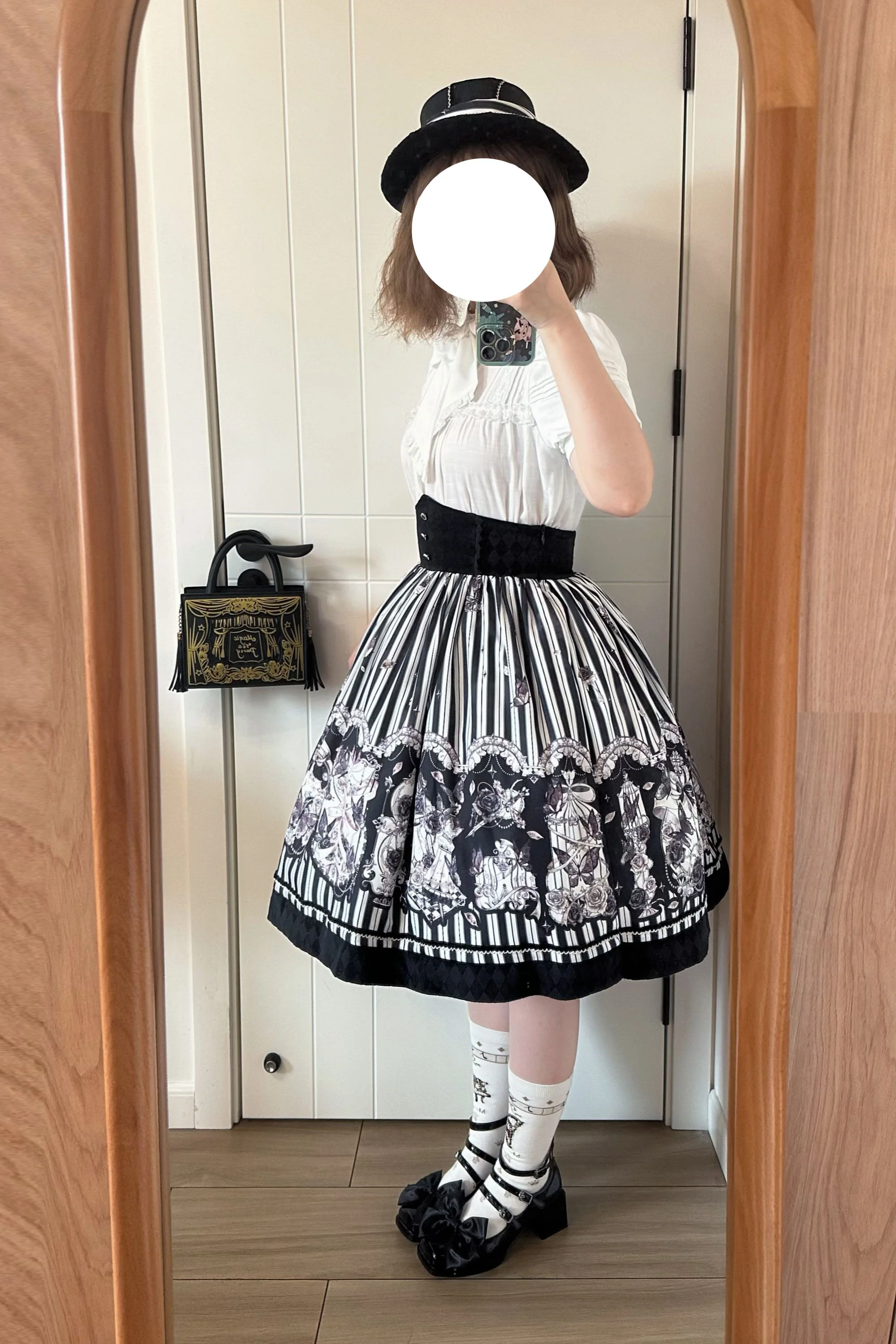 Gothic Lolita Black and White Striped JSK Set - Image 38