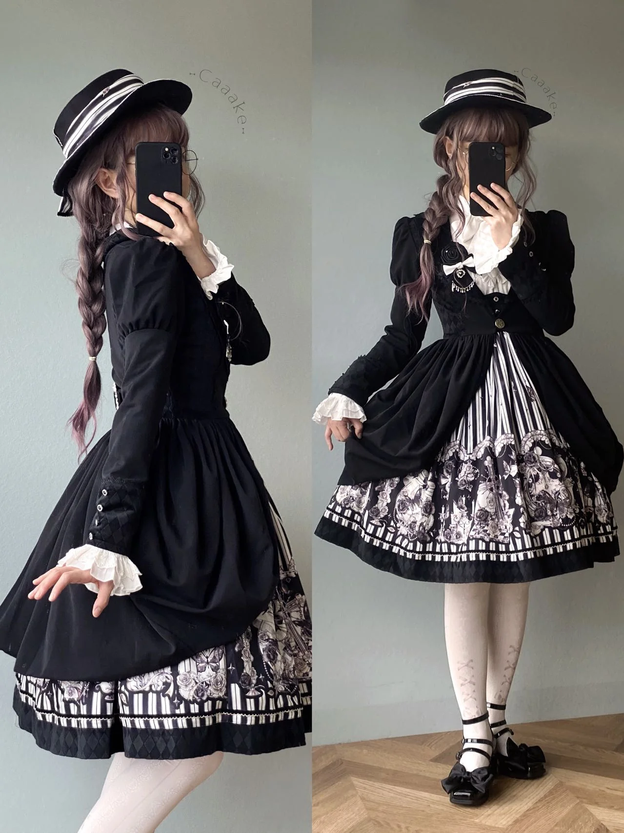 Gothic Lolita Black and White Striped JSK Set - Image 4