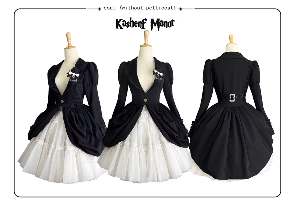 Gothic Lolita Black and White Striped JSK Set - Image 40