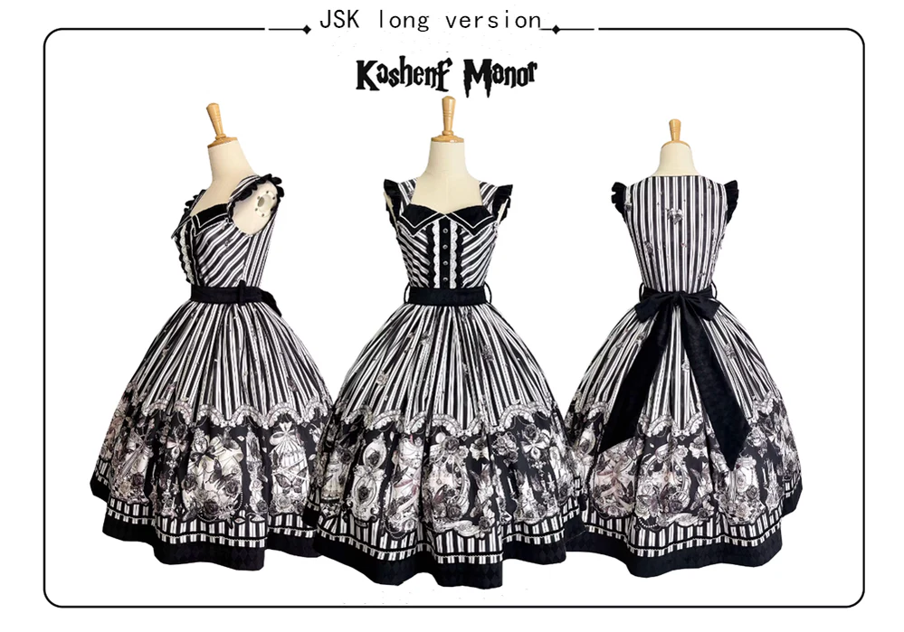 Gothic Lolita Black and White Striped JSK Set - Image 41