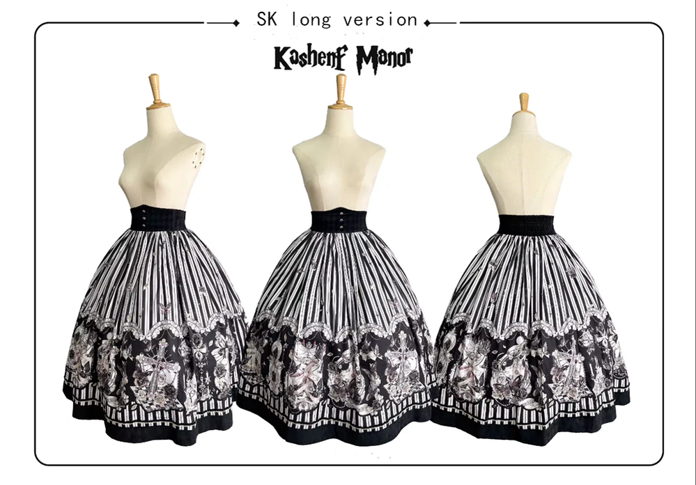 Gothic Lolita Black and White Striped JSK Set - Image 42