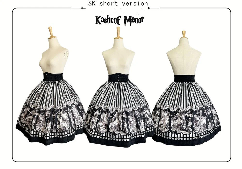 Gothic Lolita Black and White Striped JSK Set - Image 47