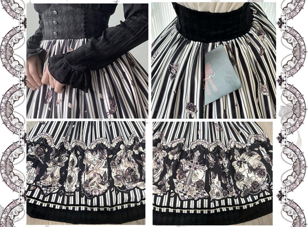 Gothic Lolita Black and White Striped JSK Set - Image 49