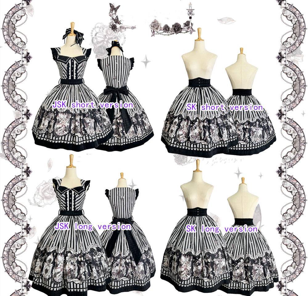 Gothic Lolita Black and White Striped JSK Set - Image 51