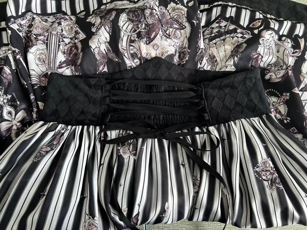 Gothic Lolita Black and White Striped JSK Set - Image 52