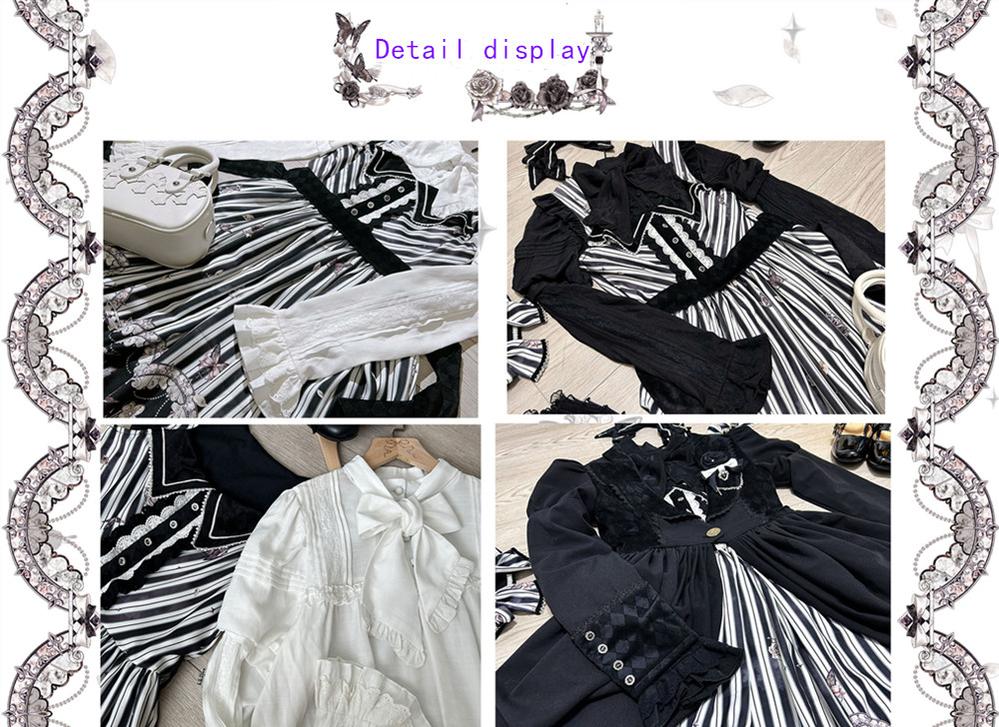 Gothic Lolita Black and White Striped JSK Set - Image 53