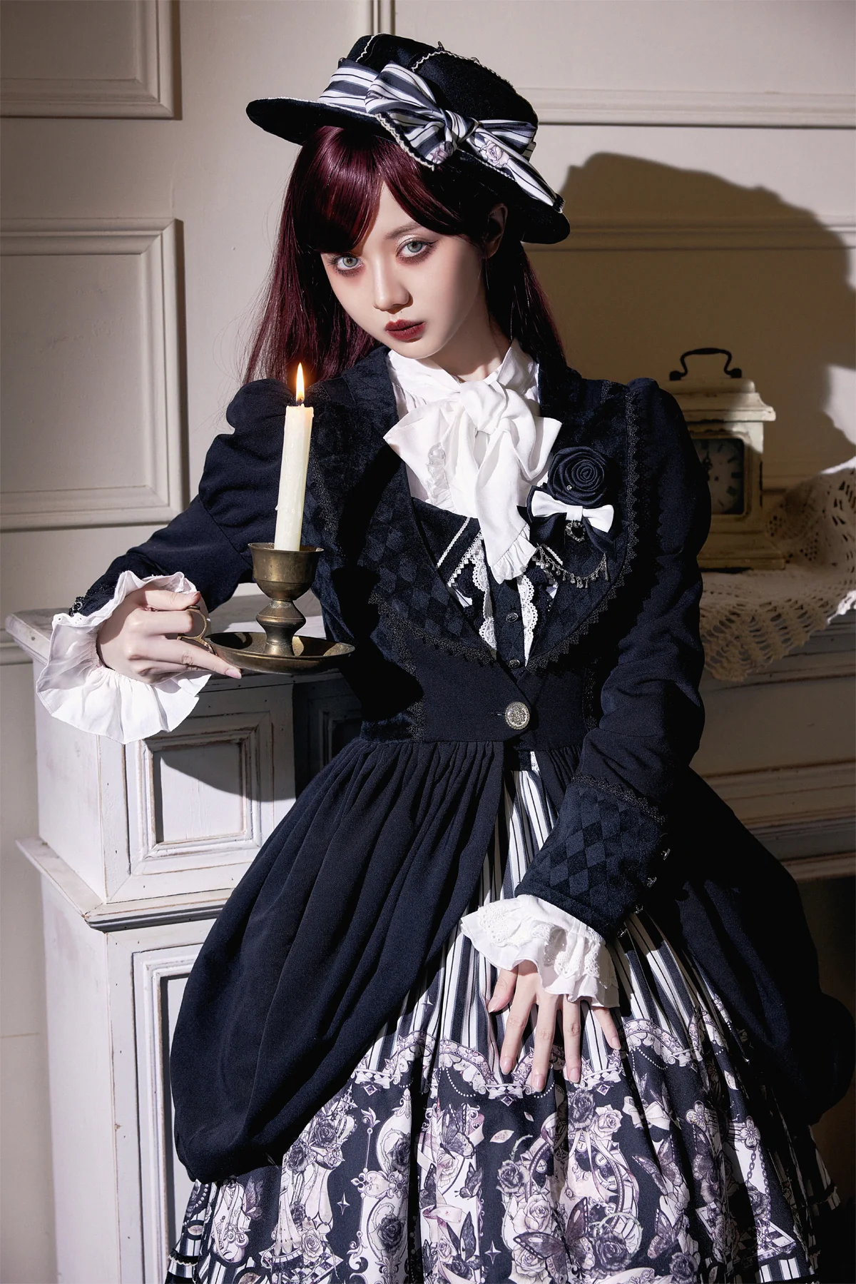Gothic Lolita Black and White Striped JSK Set - Image 7