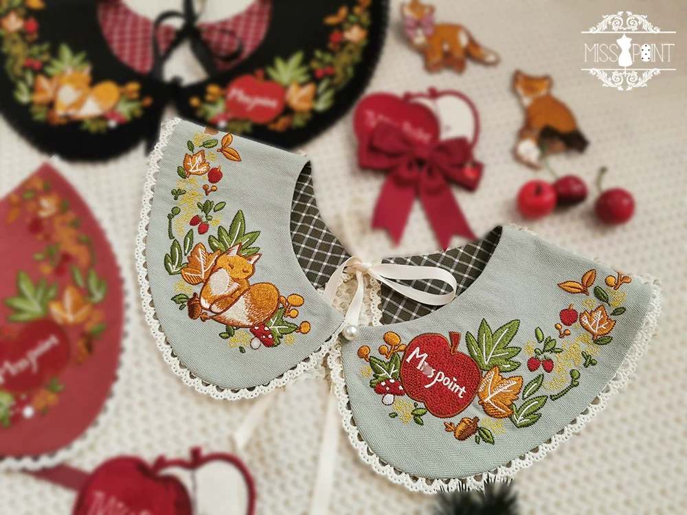 Chubby Fox in the Forest - Kawaii Lolita Accessories Knitted Fox Scarf Embroidered Faux Collar - Image 17
