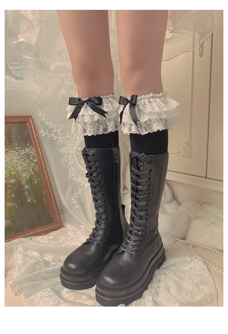 Lolita Bow Cotton Socks Lace Socks - Image 12