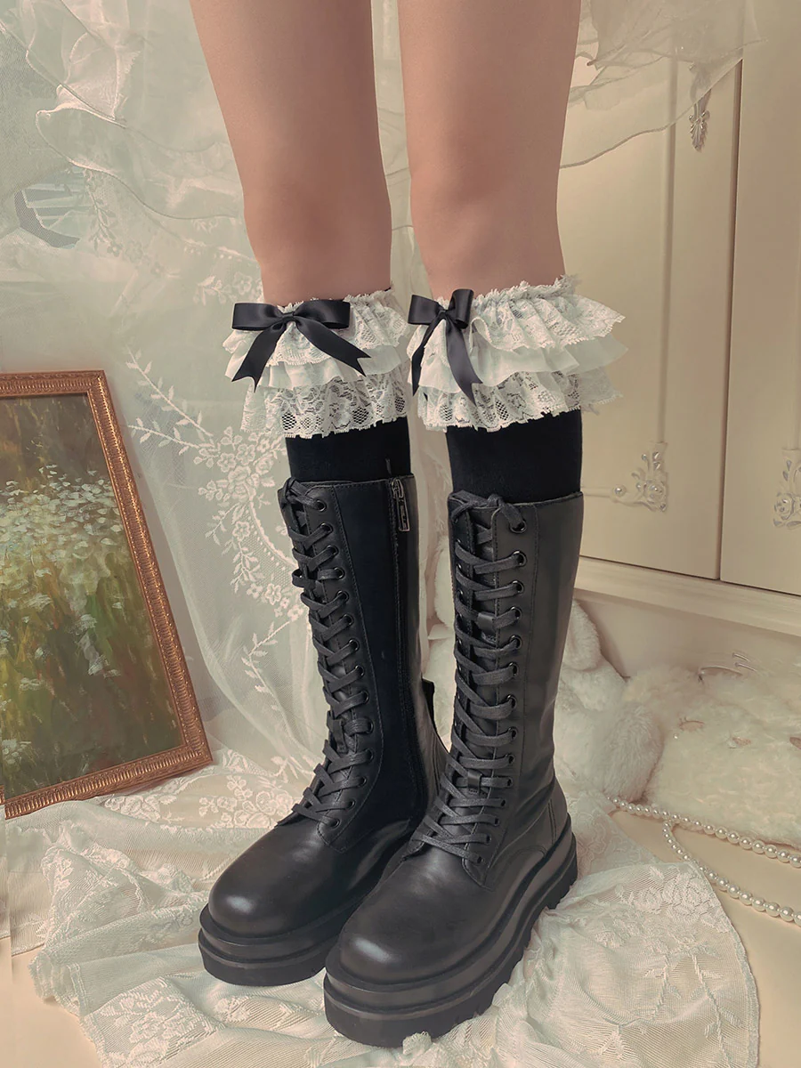 Lolita Bow Cotton Socks Lace Socks - Image 4
