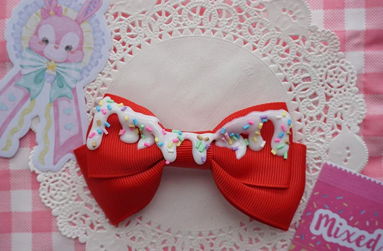 Handmade Sweet Lolita Bow Hair Clip Cute Imitation Cream Cake - Image 17