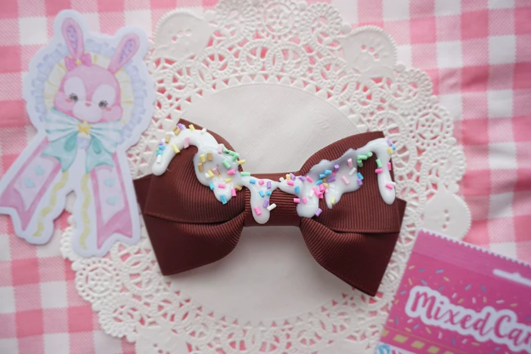 Handmade Sweet Lolita Bow Hair Clip Cute Imitation Cream Cake - Image 18