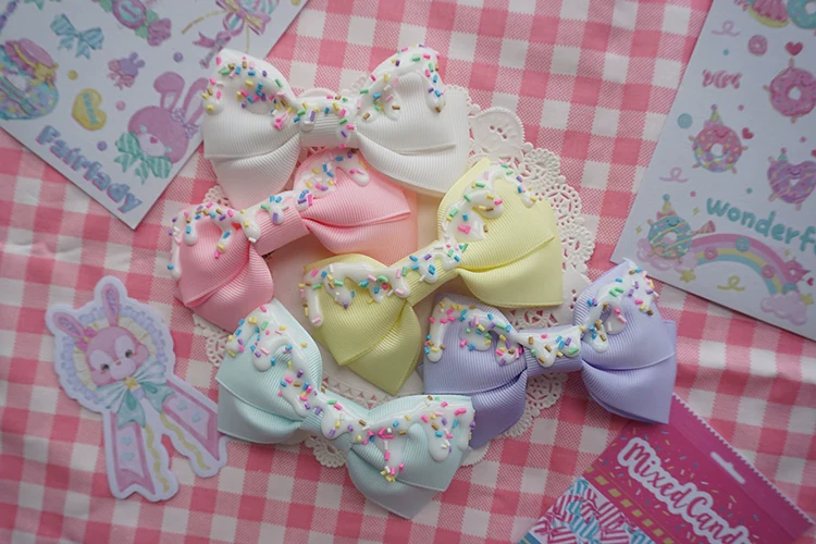 Handmade Sweet Lolita Bow Hair Clip Cute Imitation Cream Cake - Image 3