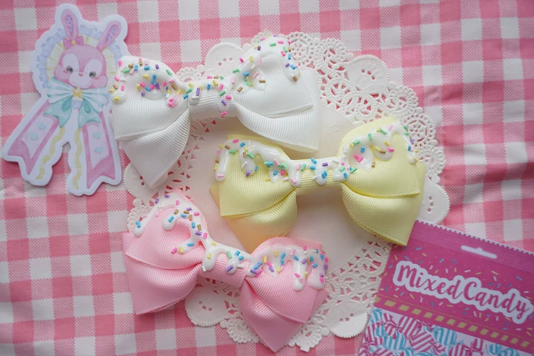 Handmade Sweet Lolita Bow Hair Clip Cute Imitation Cream Cake - Image 4