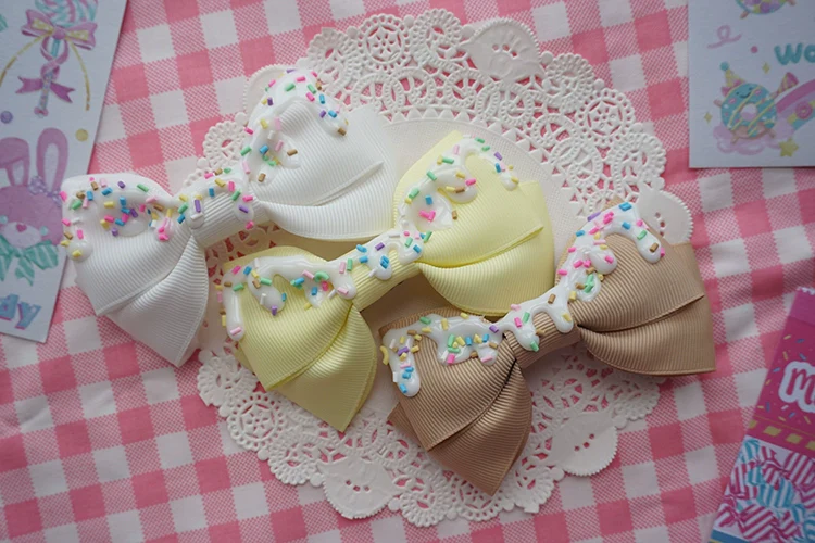 Handmade Sweet Lolita Bow Hair Clip Cute Imitation Cream Cake - Image 5